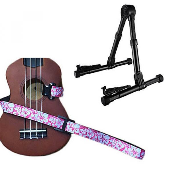 Custom Deluxe Ukulele Strap - Hawaiian Flower Pink w/Meisel GS76 Stand Black #1 image