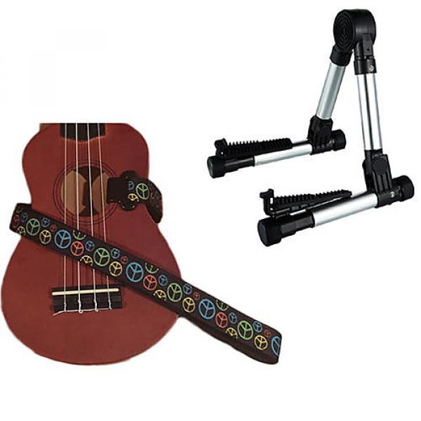 Custom Deluxe Ukulele Strap - Peace Sign Neon Strap w/Meisel GS76 Stand Silver #1 image