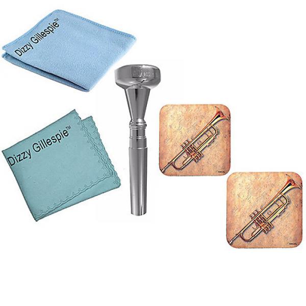 Custom Dizzy Gillespie Trumpet Mouthpiece w/Silver Polish Cloth &amp; Cleaning Cloth + Music Coaster 2 Pack #1 image