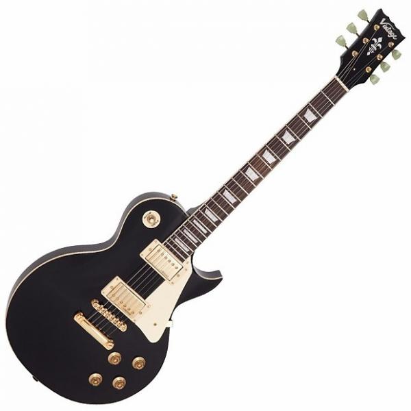 Custom Vintage V100BB Reissued Series Electric Guitar, Gloss Black w/Gold Hardware #1 image