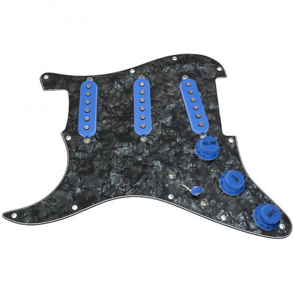 Custom Loaded LEFT HANDED Strat Pickguard, Fender Deluxe Drive, Black Pearl/Blue #1 image