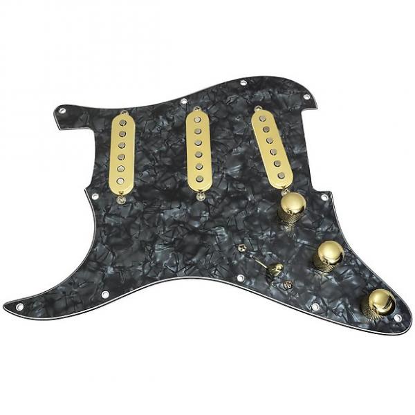 Custom Loaded LEFT HANDED Strat Pickguard, Fender Deluxe Drive, Black Pearl/Gold #1 image