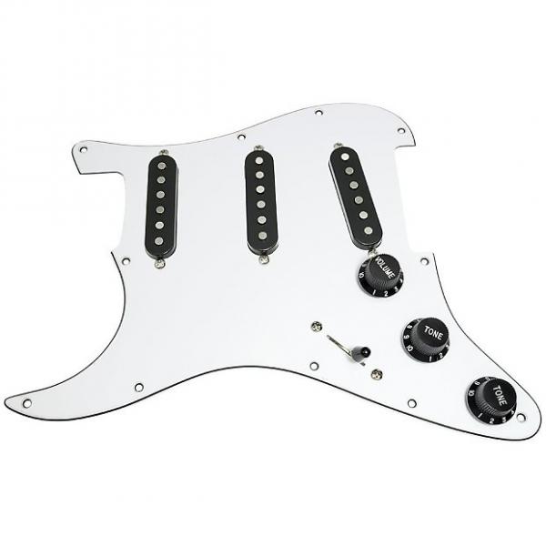 Custom Loaded LEFT HANDED Strat Pickguard, Fender Deluxe Drive, White/Black #1 image