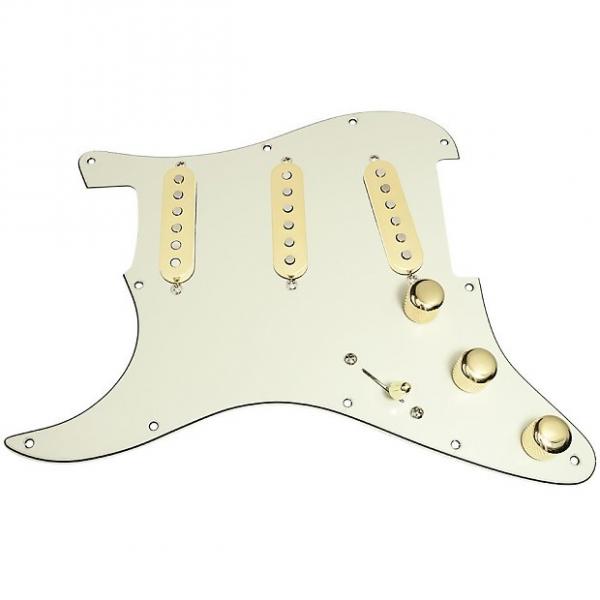 Custom Loaded LEFT HANDED Strat Pickguard, Fender Deluxe Drive, Mint Green/Gold #1 image