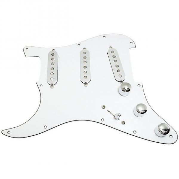 Custom Loaded LEFT HANDED Strat Pickguard, Fender Deluxe Drive, White/Chrome #1 image