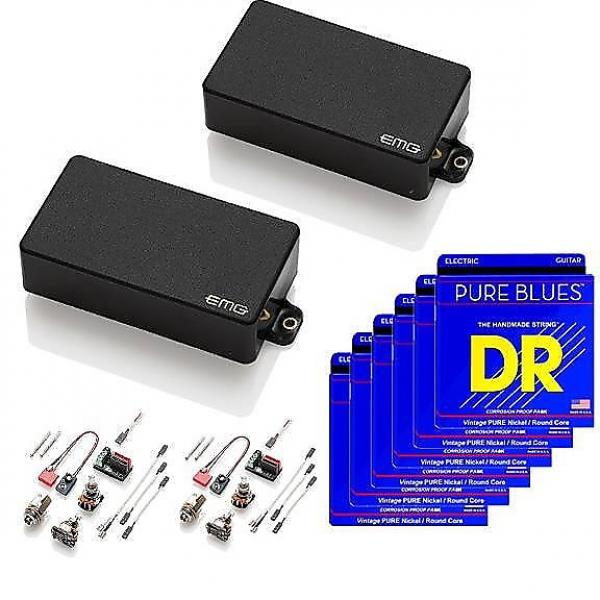 Custom EMG-85 and 81 Active Pickup Set, Black, w 6 sets DR Strings Pure Blues 10-46 #1 image