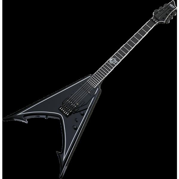 Custom Schecter RavenDark V FR Abbath Signature Electric Guitar in Gloss Black w/ Silver Pin Stripes Finish #1 image