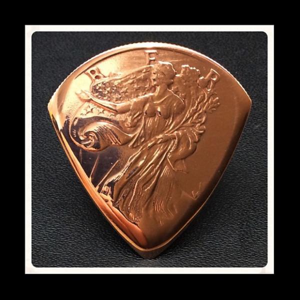 Custom Guitar Plectrum, Pick.  Golden State Mint, Walking Liberty Cooper Bullion Coin. #1 image