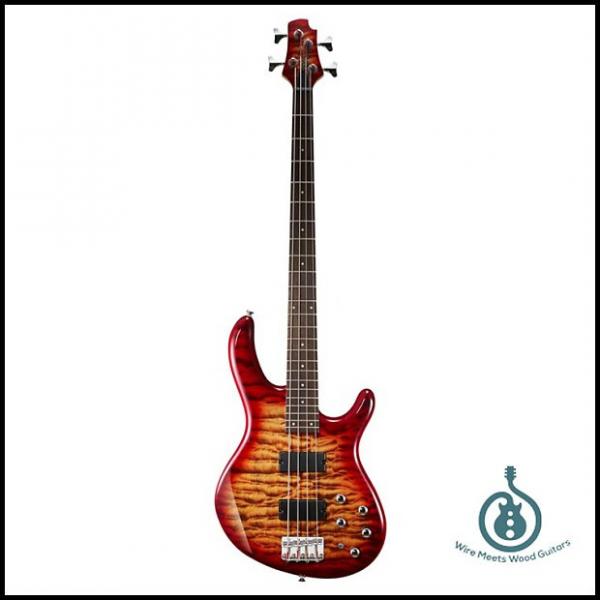 Custom Cort Action Deluxe 4-String Bass, Cherry Red Sunburst, Dual Soapbar Pickups, Maple Top Free Shipping #1 image