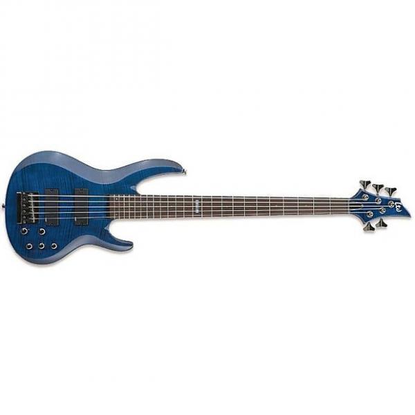 Custom Esp Ltd B155DX See Thru Blue Flame Top 5 String Bass Guitar #1 image