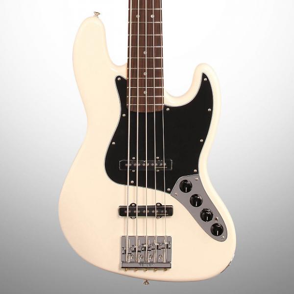 Custom Fender Deluxe Active Jazz V Electric Bass, 5-String (with Gig Bag), Olympic White #1 image