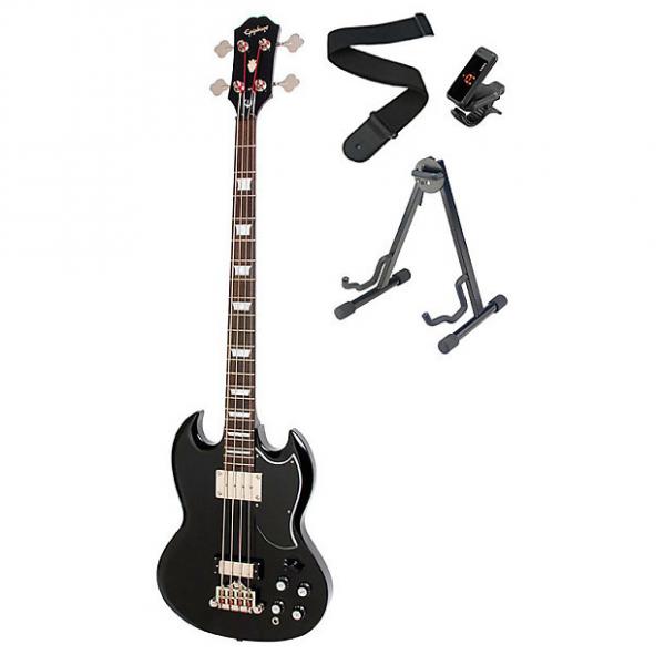 Custom Epiphone EB-3 Electric Bass Guitar, Ebony and Accessories Bundle #1 image