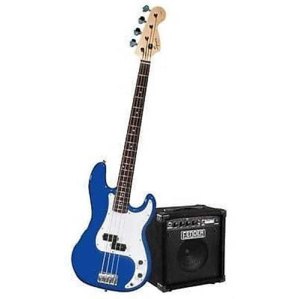 Custom Squier Affinity Series Precision Bass Starter Pack | Rumble 15 Amp - Metallic Blue #1 image