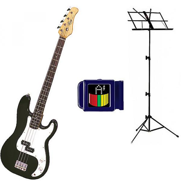 Custom Bass Pack-Black Kay Electric Bass Guitar Medium Scale w/ SN1 Tuner &amp; Black Stand #1 image