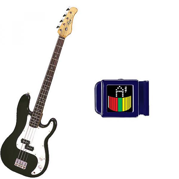 Custom Bass Pack-Black Kay Electric Bass Guitar Medium Scale w/SN1 Tuner #1 image