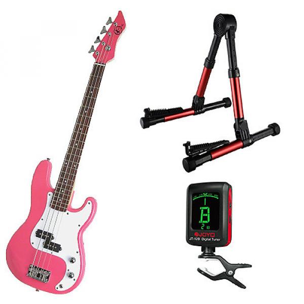 Custom Bass Pack-Pink Kay Bass Guitar Medium Scale w/Meisel COM-80 Tuner &amp; Red Stand #1 image
