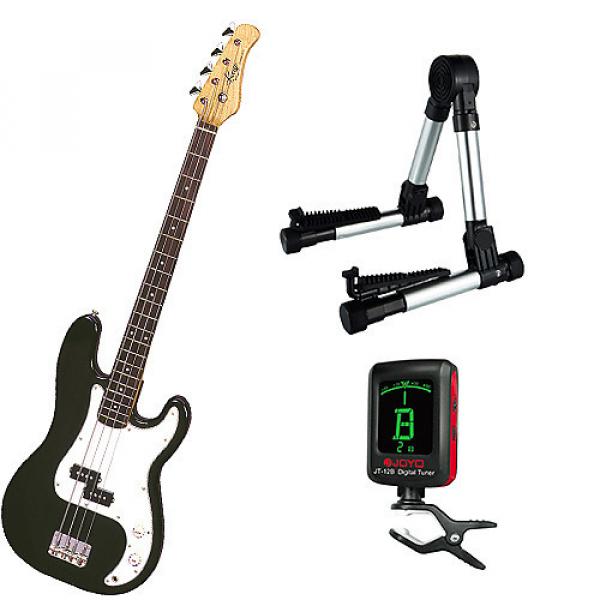 Custom Bass Pack-Black Kay Bass Guitar Medium Scale w/Meisel COM-80 Tuner &amp; Silver Stand #1 image