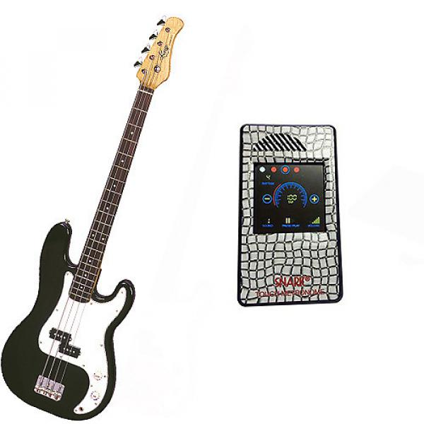 Custom Bass Pack-Black Kay Electric Bass Guitar Medium Scale w/Metronome (White Deco) #1 image