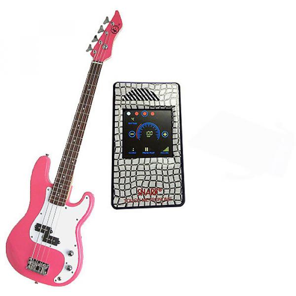 Custom Bass Pack-Pink Kay Electric Bass Guitar Medium Scale w/Metronome (White Deco) #1 image