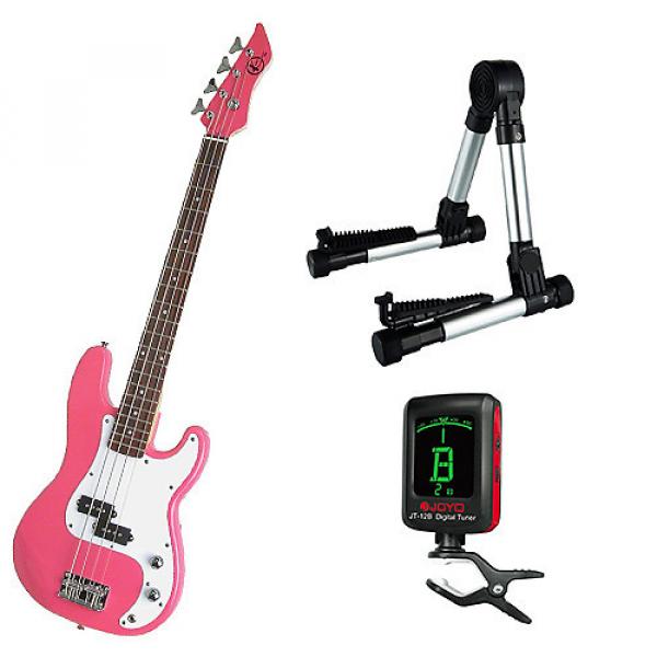 Custom Bass Pack-Pink Kay Bass Guitar Medium Scale w/Meisel COM-80 Tuner &amp; Silver Stand #1 image
