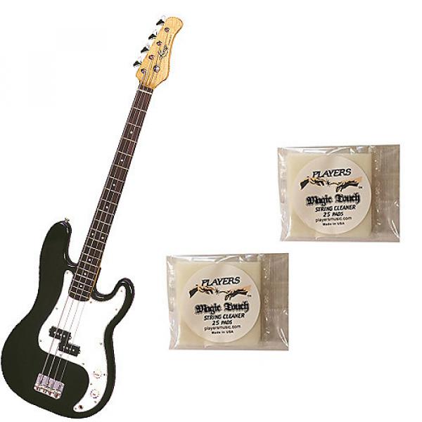 Custom Bass Pack-Black Kay Electric Bass Guitar Medium Scale w/2 PK String Cleaning Pads #1 image