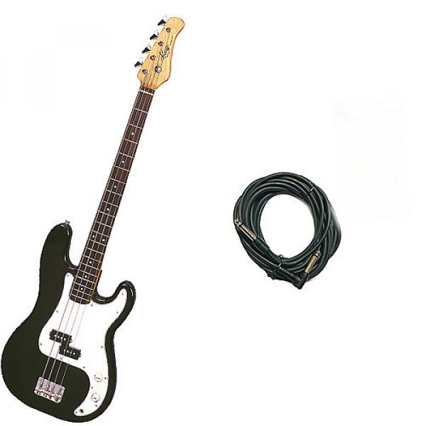 Custom Bass Pack - Black Kay Electric Bass Guitar Medium Scale w/20ft Cable #1 image