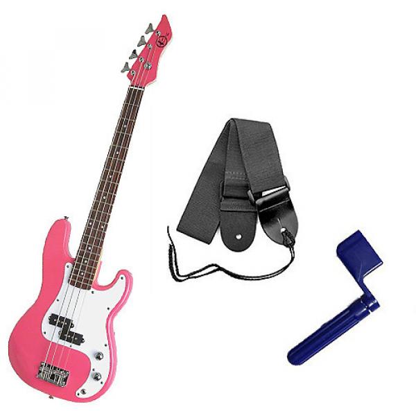 Custom Bass Pack - Pink Kay Bass Guitar Medium Scale w/Blue String Winder &amp; Strap #1 image