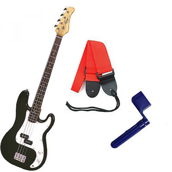 Custom Bass Pack - Black Kay Bass Guitar Medium Scale w/Blue String Winder &amp; Red Strap #1 image