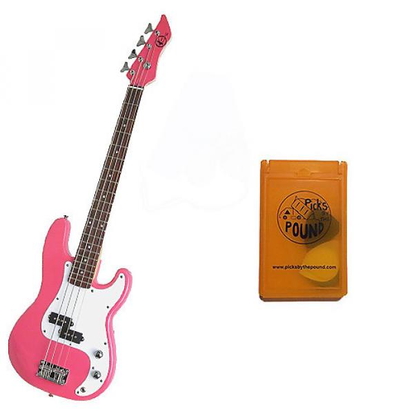 Custom Bass Pack - Pink Kay Electric Bass Guitar Medium Scale w/Yellow Pick Case #1 image
