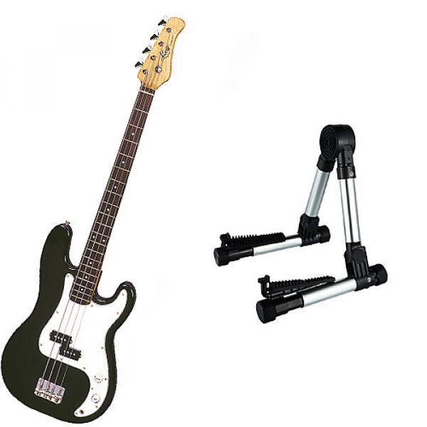 Custom Bass Pack - Black Kay Electric Bass Guitar Medium Scale w/Silver Guitar Stand #1 image