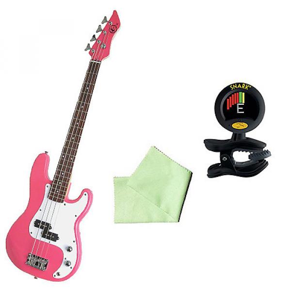Custom Bass Pack - Pink Kay Electric Bass Guitar Medium Scale w SN8 Tuner &amp; Polish Cloth #1 image
