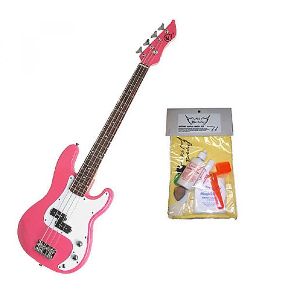 Custom Bass Pack - Pink Kay Electric Bass Guitar Medium Scale w/Guitar Care Kit #1 image