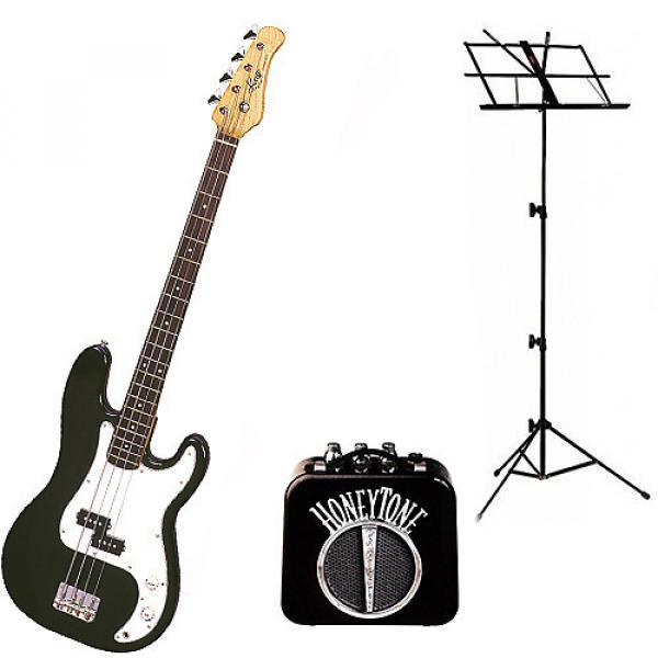 Custom Bass Pack - Black Kay Electric Bass Guitar Medium Scale w/Mini Amp &amp; Black Stand #1 image