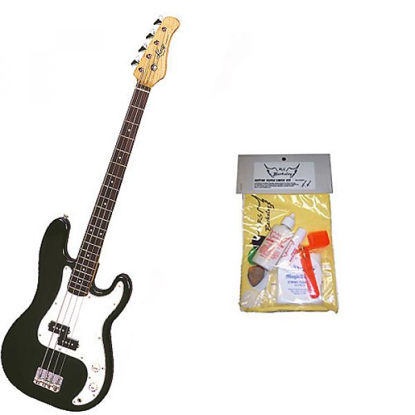 Custom Bass Pack - Black Kay Electric Bass Guitar Medium Scale w/Guitar Care Kit #1 image