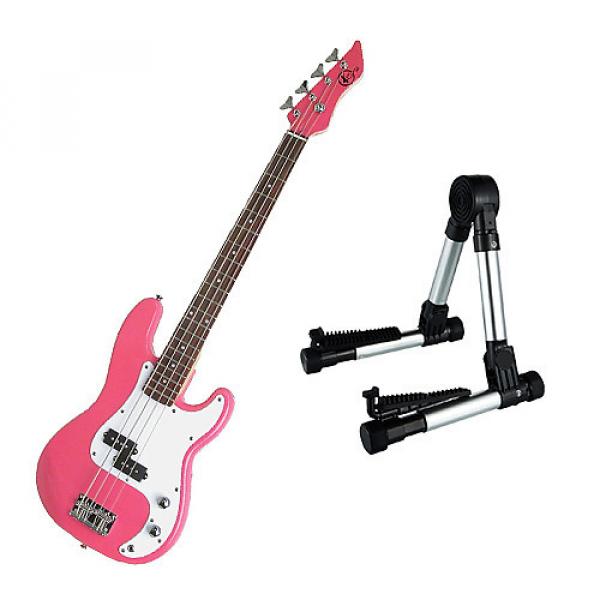 Custom Bass Pack - Pink Kay Electric Bass Guitar Medium Scale w/Silver Guitar Stand #1 image