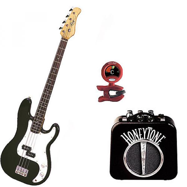 Custom Bass Pack - Black Kay Electric Bass Guitar Medium Scale w/Mini Amp &amp; Tuner #1 image