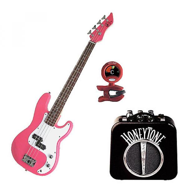 Custom Bass Pack - Pink Kay Electric Bass Guitar Medium Scale w/Mini Amp &amp; Tuner #1 image