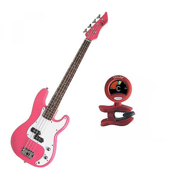 Custom Bass Pack - Pink Kay Electric Bass Guitar Medium Scale w/Snark SN2 Tuner #1 image