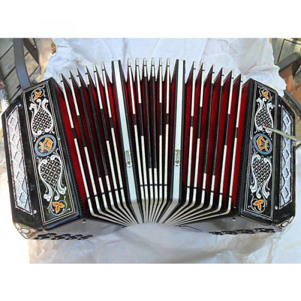 Custom Crown Concertina Chemnitzer Crown Italy Squeezebox Black Pearl Tone B Flat Red Bellows PEARL BLACK #1 image