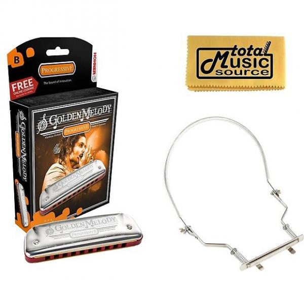 Custom HOHNER Golden Melody Harmonica, Key B, Made in Germany, Case, Harmonica Holder, &amp; Book, 542BL-B PACK #1 image