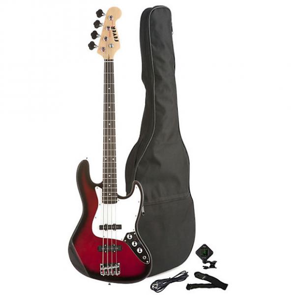Custom Fever 4-String Electric Jazz Bass Style with Gig Bag, Clip on Tuner, Cable and Strap, Color Red #1 image