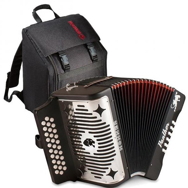 Custom Hohner Panther G, C, F Key Combination Diatonic Accordion (Black) BUNDLE with Gig Bag #1 image