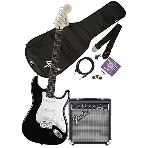 Squier by Fender Affinity Stratocaster Beginner Electric Guitar Pack with Fender FM 10G Amplifier, Clip-On Tuner, Cable, Strap, Picks, and gig bag  - Black #1 image