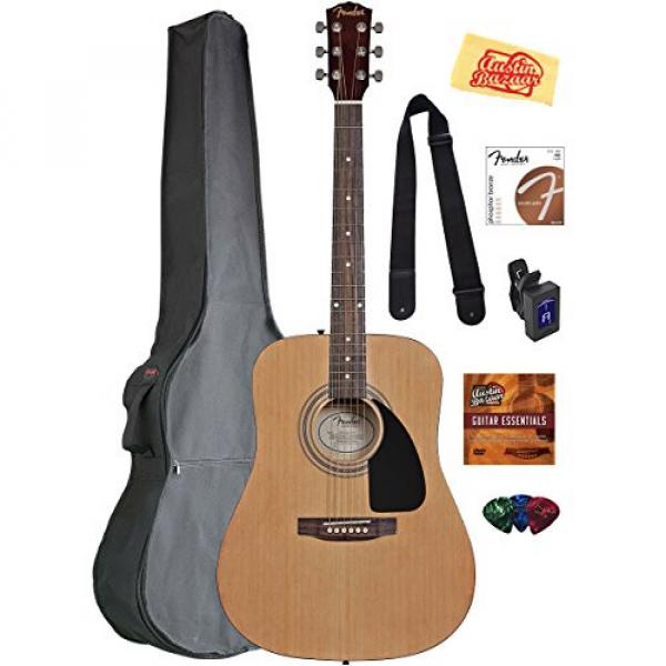 Fender Acoustic Guitar Bundle with Gig Bag, Tuner, Strings, Strap, Picks, Austin Bazaar Instructional DVD, and Polishing Cloth #1 image