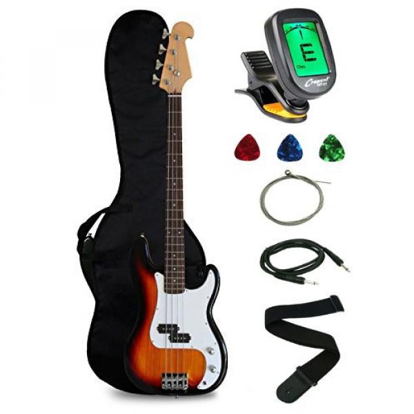 Crescent Electric Bass Guitar Starter Kit - Sunburst Color (Includes CrescentTM Digital E-Tuner) #1 image