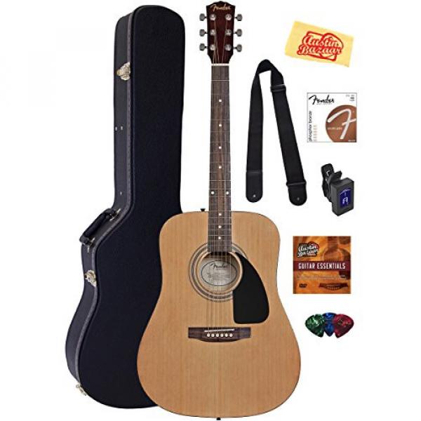 Fender Acoustic Guitar Bundle with Hard Case, Stand, Tuner, Strings, Strap, Picks, Austin Bazaar Instructional DVD, and Polishing Cloth #1 image