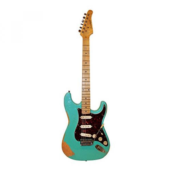 Sawtooth Handcrafted Americana ES Relic Solid Body Electric Guitar with Hard Case, Surf Green #3 image