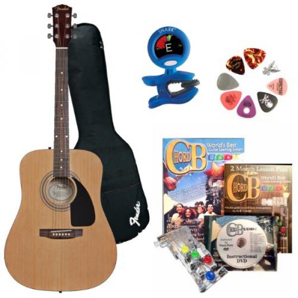 Fender Beginner Acoustic Guitar, ChordBuddy Learning System, Snark Guitar Tuner, Assorted Guitar Picks #1 image