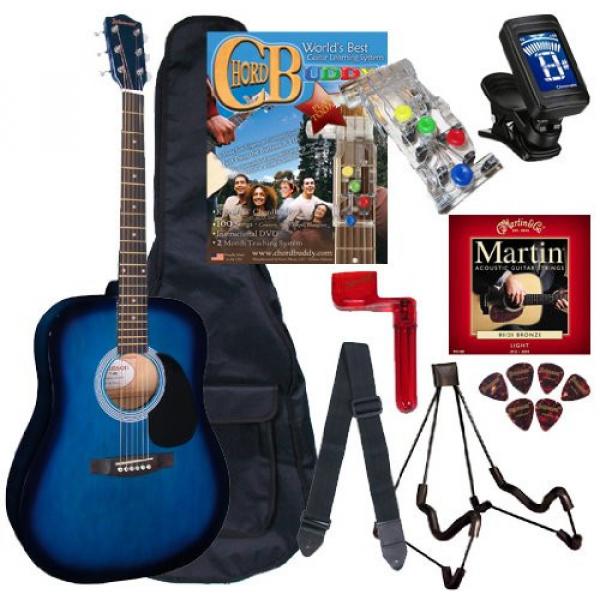 Chord Buddy Acoustic Guitar Beginners Package with Full Size Johnson JG-610 Bundle - Blueburst #1 image