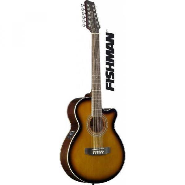 Stagg SA40MJCFI/12-BS Mini Jumbo Cutaway 12-String Acoustic-Electric Guitar with FISHMAN Preamp Electronics - Brown Sunburst #1 image